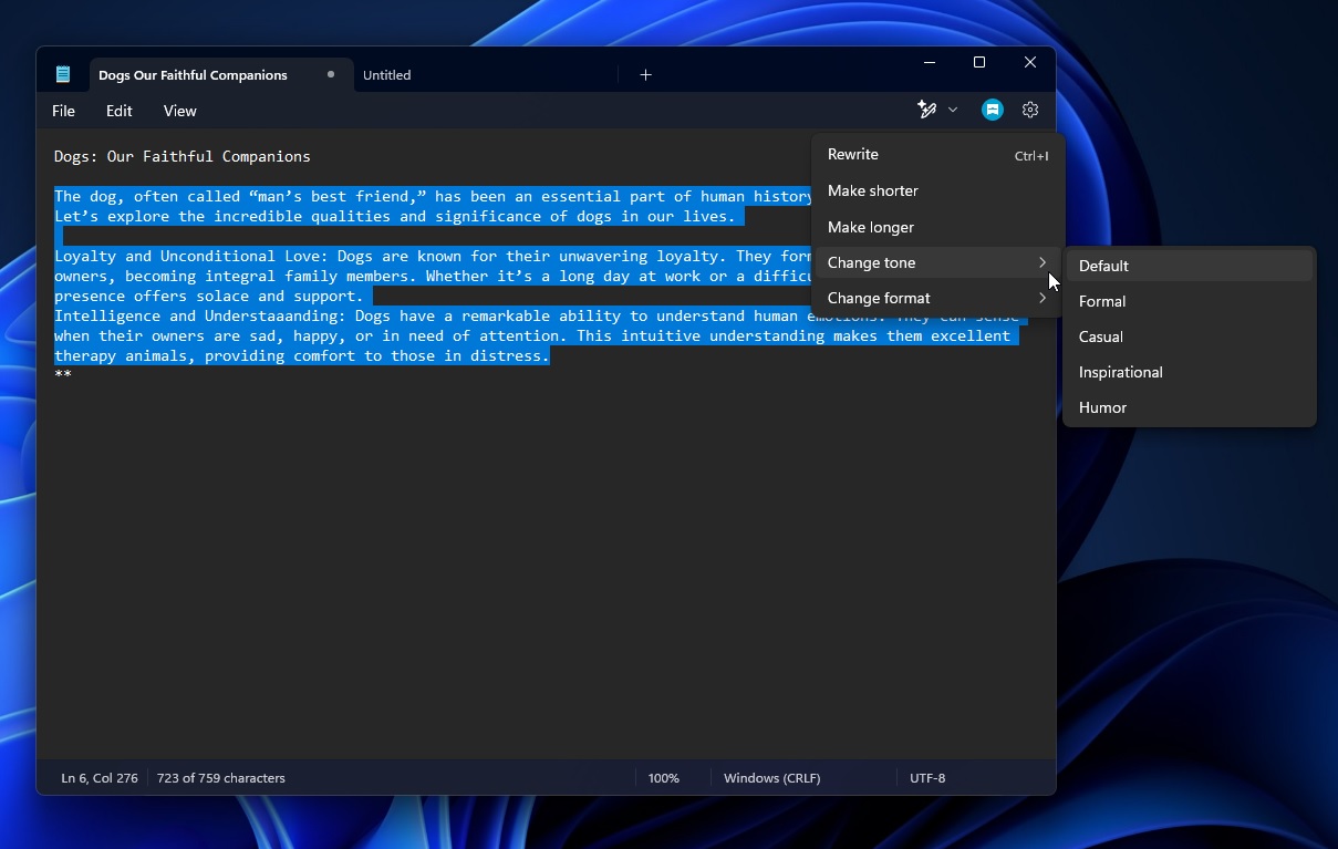 ChatGPT in Notepad as Rewrite